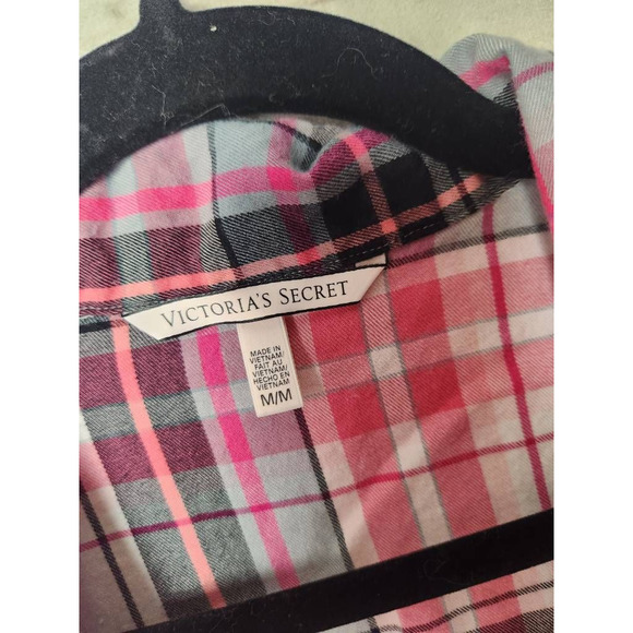 Victorias Secret Womens Lounge Shirt Pink Multicolor Plaid Collared Cotton M - Picture 5 of 6